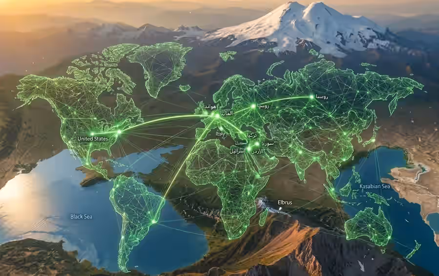 Map showing Circassian diaspora migration routes from the Caucasus