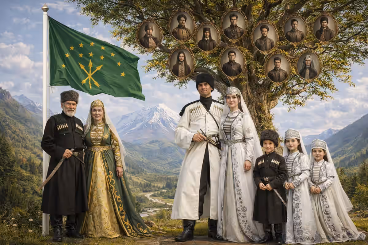 Circassian elder sharing family history and genealogy traditions